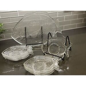 8pc Anchor Hocking Clear Glass Fish Shaped Dish Set